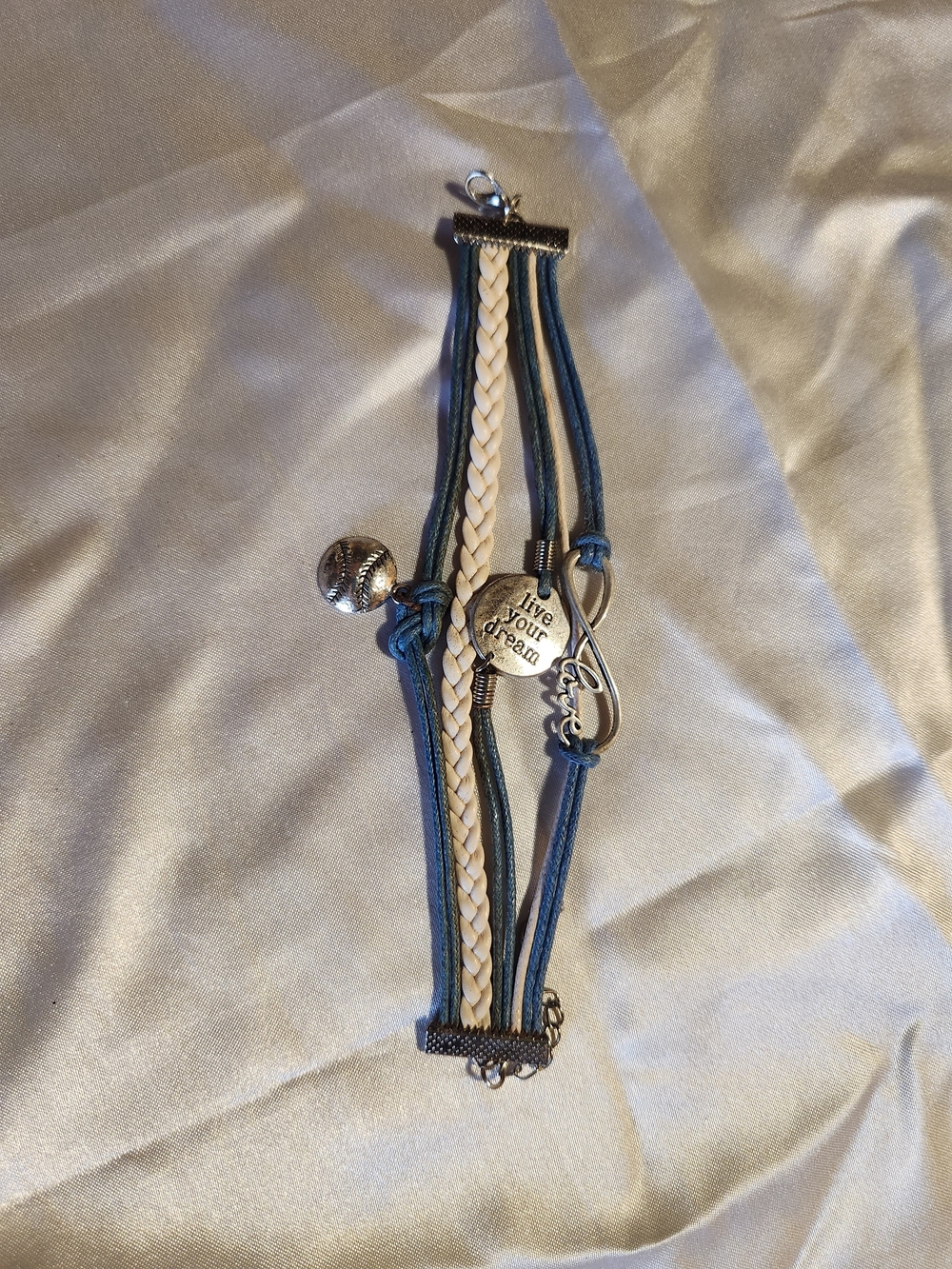 Live Your Dream Blue and Cream Multi-Strand Charm Bracelet